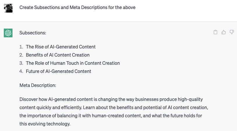 generate subsections and meta descriptions