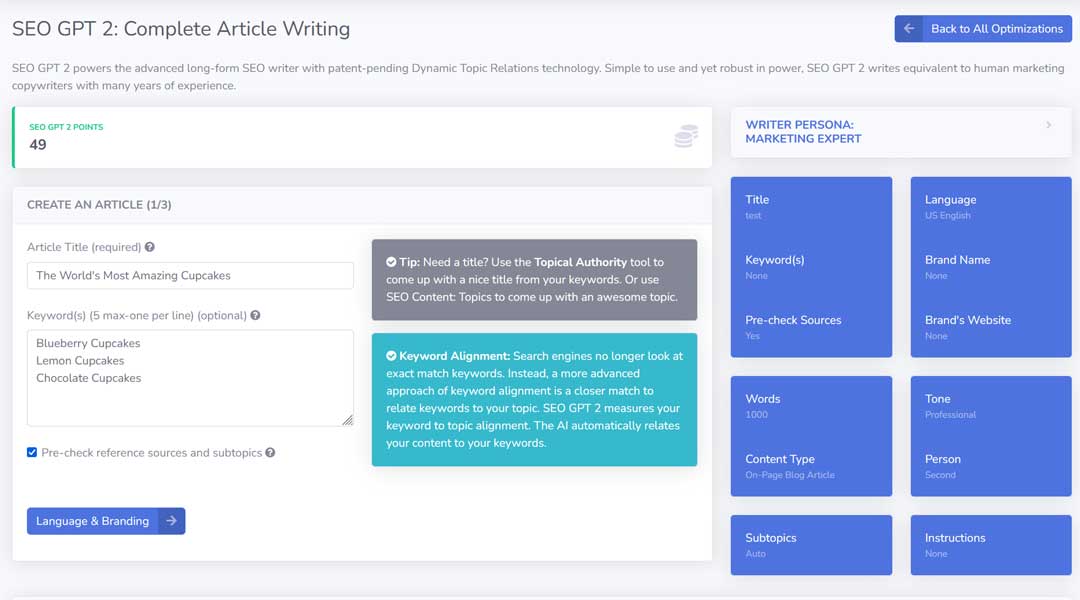 SEO GPT 2's simple-to-use interface makes writing easy and powerful.