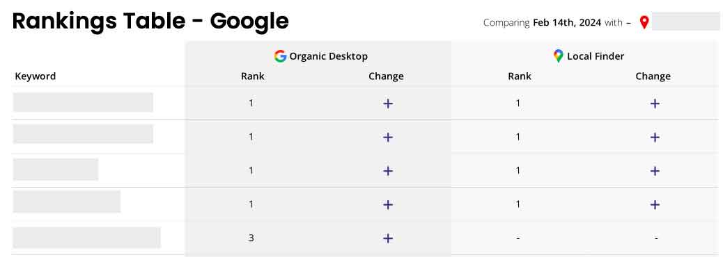 Tanning Salon Google Rankings Table