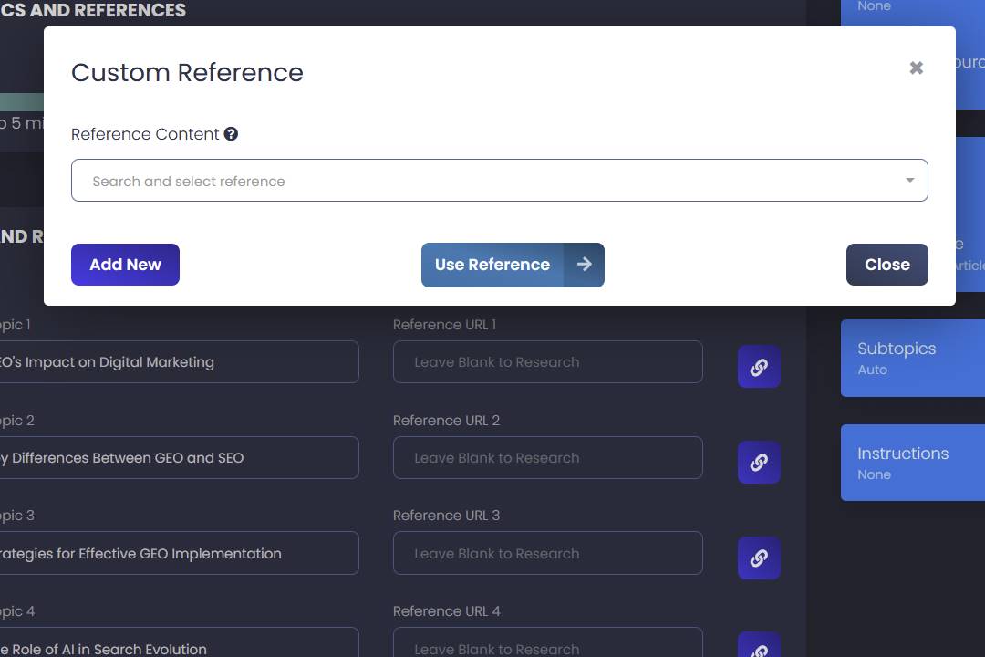 Add custom reference sources and draft content for SEO GPT 2 to write.